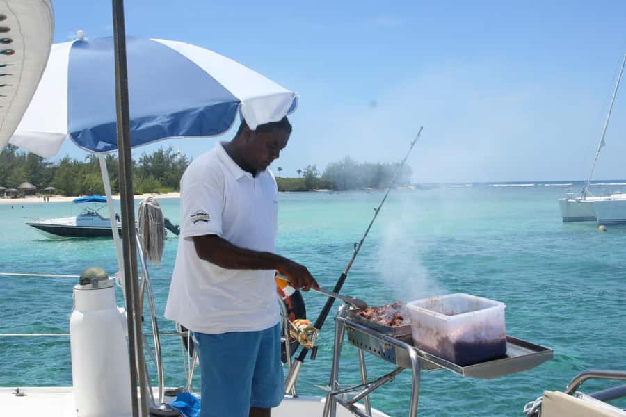 Catamaran Trip to Ile au Cerfs with Lunch and GRSE waterfall - BBQ lunch with drinks on the catamaran