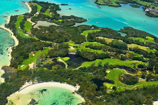 Seaplane Tours over the turquoise lagoon of the East of Mauritius - Grand River South East Waterfalls from above