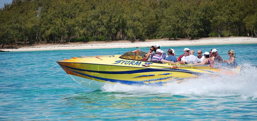 Speed boat to Ile aux Cerfs: Full day incl Lunch & Transfer - Grand River South-East Waterfall from the water